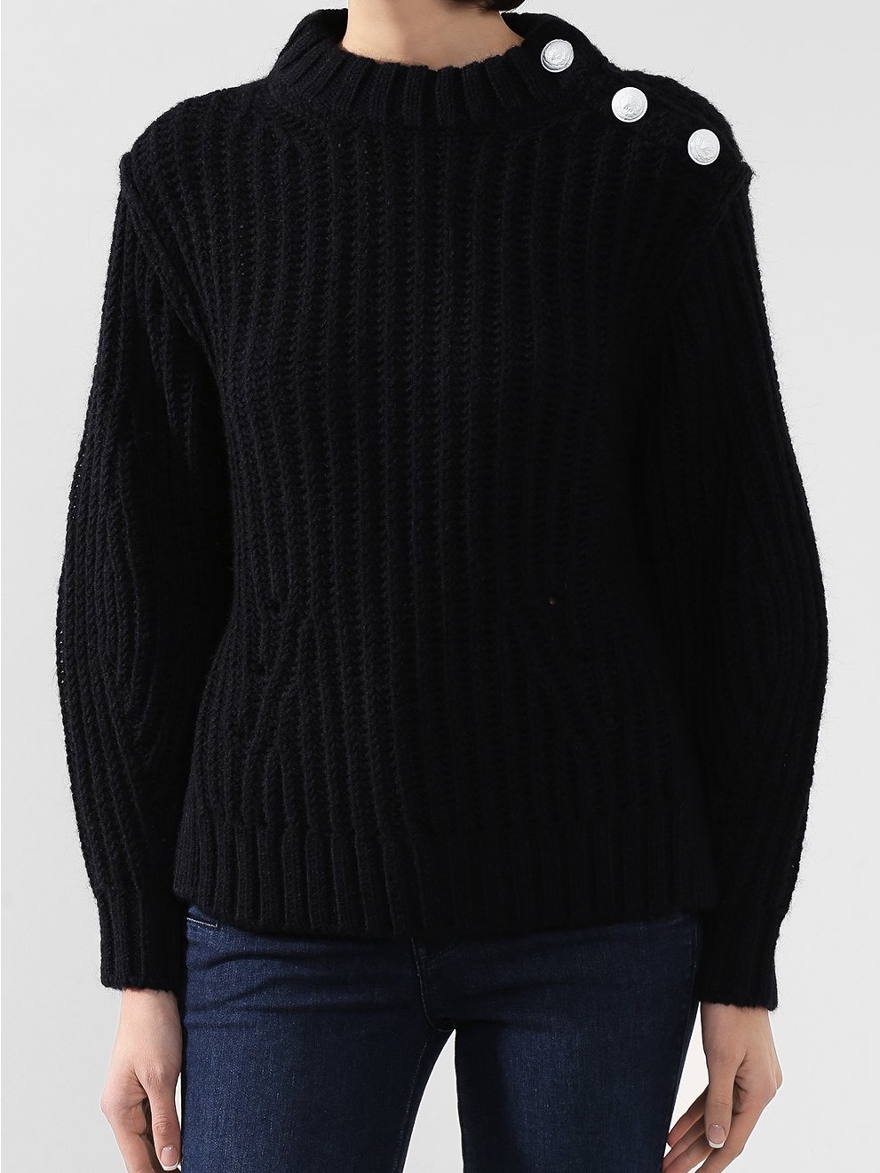 Zadig & Voltaire Dark Blue Marlon Awa Ribbed Button-Shoulder Sweater
